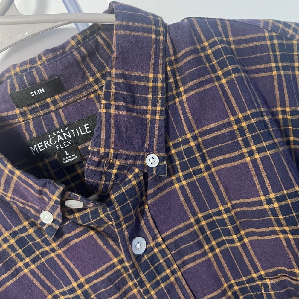 J.Crew Mercantile Shirt Mens L‎ Purple Gold Plaid Slim Flex